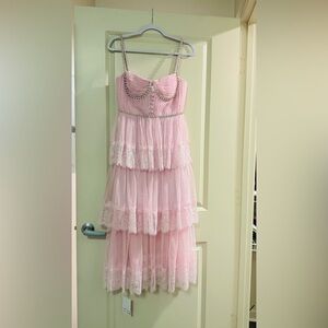 Self-Portrait Pink Babydoll Dress with Sweetheart Neckline